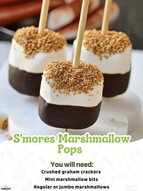 Paula Deen Group | S'mores Marshmallow Pops  | Facebook Smores Marshmallow Pops, Recipes With Large Marshmallows, Marshmallow Appetizers, Fancy Marshmallows, Diy Marshmallows, Dipped Marshmallow Pops, Marshmallow Flavors, Chocolate Covered Marshmallow Pops, Thanksgiving Dip