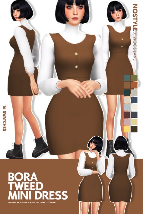 Sims 4 Cc Mm Dress, Dark Academia Dress, Sims 4 Cc Patreon, Ts4 Clothes, Sims Download, Cc Patreon, Sims 4 Cas Mods, Cc Folder, Tweed Mini Dress