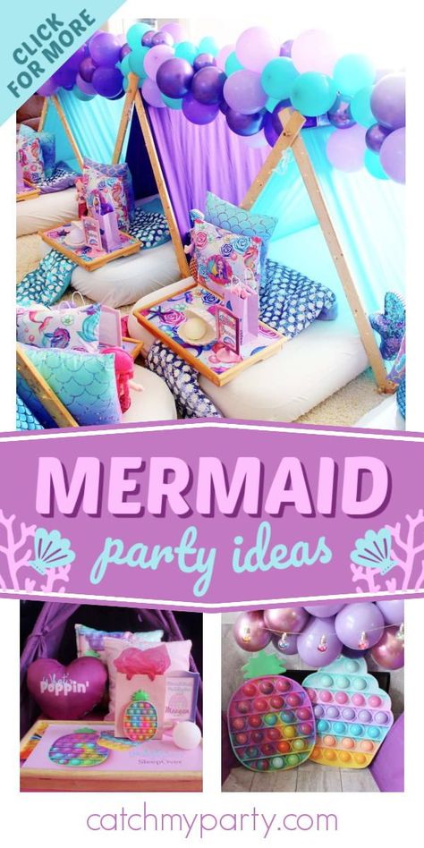 Mermaid Slumber Party Ideas, Mermaid Slumber Party, Mermaid Party Ideas, Costume Mermaid, Sea Party Ideas, Mermaid Nail, Teepee Party, Birthday Mermaid, Girls Birthday Party Themes