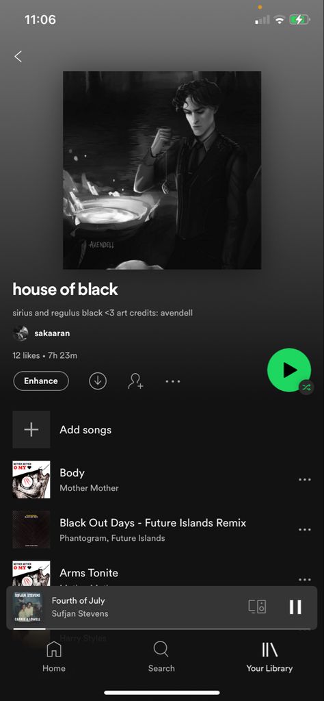 Regulus Black Playlist, Sirius Black Playlist, Regulus And Sirius Black, House Of Black, Black Song, Future Islands, Playlist Ideas, Sufjan Stevens, Regulus Black