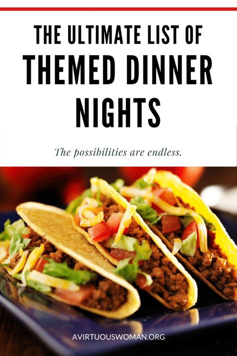 Themed Dinner Nights, Group Dinner, Family Dinner Night, A Virtuous Woman, Simple Meal Planning, Friday Dinner, For The Glory Of God, Party Food Themes, Themed Dinner