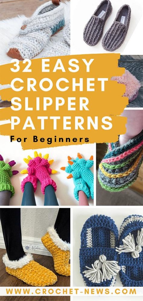 Crochet Kids Slippers, Knitting Slippers, Crocheted Slippers, Easy Crochet Slippers, Crochet Beginner, Slipper Pattern, Slip Stitch Crochet, Crochet Slipper, Crochet Flats