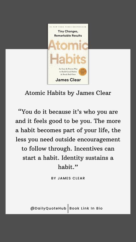 Atomic Habits by James Clear is a best-selling self-help book that offers practical strategies for building good habits and breaking bad ones. It emphasizes the power of small, incremental changes to achieve remarkable results over time. The book provides actionable advice and insights on habit formation, backed by scientific research. 🔍🔍🔍 Book Link In Bio 🙏🙏 #dailyquote #quotes #quotesofthedAY  #selfhelpquote #bestQuotes #SelfHelp #PersonalDevelopment #Habits #AtomicHabits #JamesClear Breaking Bad Habits Quotes, 2024 Habits, Atomic Habits Quotes, Atomic Habit, Habits Quotes, Self Help Quotes, Research Book, Help Quotes, Habit Quotes