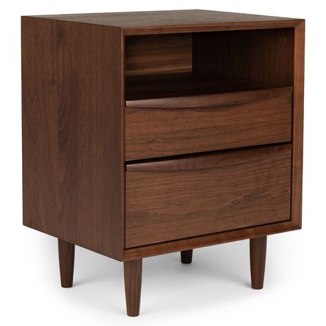 The Lenia Furniture Collection | Article Walnut Wood Nightstand, Queen Canopy Bed, Modern Nightstands, Mid Century Modern Nightstand, Article Furniture, Oak Nightstand, Walnut Nightstand, Contemporary Mid Century, Contemporary Mid Century Modern