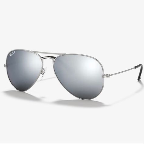 Rayban Aviators Size 58 Color Silver Condition Brand New Retro Silver Polarized Sunglasses, Classic Silver Anti-reflective Sunglasses, Silver Polarized Glass Sunglasses, Silver Wayfarer Sunglasses With Gradient Lenses, Ray Ban Frames, Silver Aviator Sunglasses With Anti-reflective Coating For Outdoor, Classic Sunglasses, Ray Ban Aviators, Brown Sunglasses