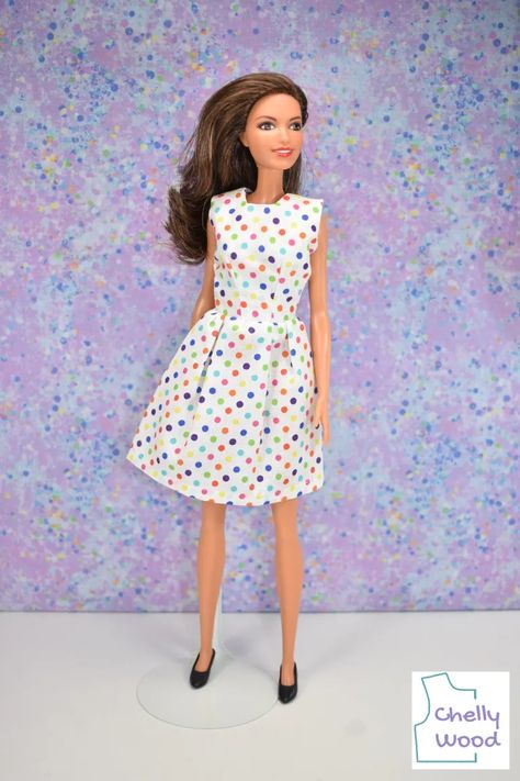 Sew a basic party dress for Tall Barbie with free patterns @ ChellyWood.com #BirthdayParty #DollClothesPatterns - Free Doll Clothes Patterns Free Barbie Dress Pattern, Barbie Doll Sewing Patterns Free, Barbie Patterns Sewing Free Printable, Barbie Dress Patterns Free Printable, Barbie Doll Clothes Patterns Free, Barbie Doll Clothes Patterns, Peasant Dress Pattern Free, Short Sleeve Dress Pattern, Free Doll Clothes Patterns