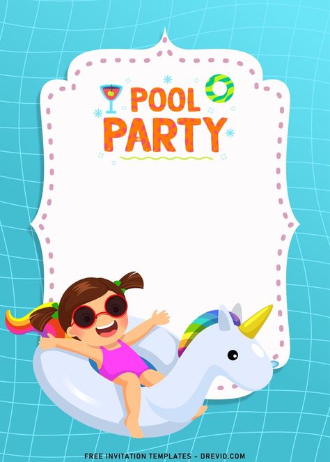 8+ Fun Summer Pool Kids Birthday Invitation Templates | Download Hundreds FREE PRINTABLE Birthday Invitation Templates Pool Party Invitations For Kids, Pool Birthday Invitations, Pool Party Invitation Template, Summer Birthday Invitations, Pool Party Kids, Pool Party Birthday Invitations, 2nd Birthday Party For Girl, Bday Invitations, Pool Birthday