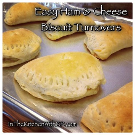 Easy Ham And Cheese Biscuit Turnovers - In The Kitchen With KP Ham And Cheese Turnovers, Ham And Cheese Biscuits Pillsbury, Ham And Cheese Biscuits, Recipes Using Ham, Grand Biscuit Recipes, Pillsbury Biscuit Recipes, Cheese Turnovers, Refrigerator Biscuits, Ham Biscuits