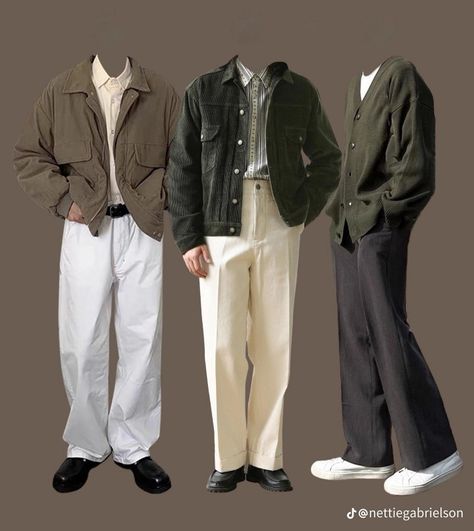 Neutral Outfit Ideas Men, Forest Aesthetic Outfit Men, Japanese Gangster Fashion, Casual Dark Academia Outfits Men, Retro Aesthetic Outfits Men, Fem Outfits For Men, Earth Tone Outfits Men, Warm Tone Outfits, Dark Academia Outfits Men