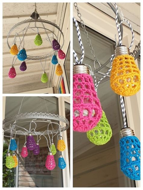 Crochet Lantern- Tuto And Ideas Lamp Haken, Crochet Lantern, Crochet Lampshade, Crochet Lamp, Crochet Bunting, Hippie Crochet, Art Decor Diy, Wire Crochet, Diy Lanterns