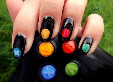 Nails Inspired by X-Box Controller Xbox Nails, Gamer Nails, Nerd Nails, Mens Nails, Polish Nails, X Box, Nail Stuff, I Love Nails, Cute Nail Designs