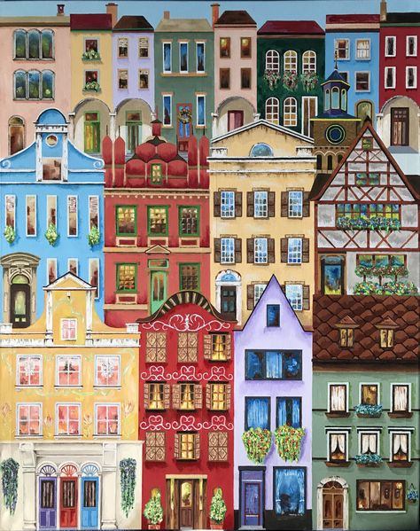 Colorful Buildings Painting, Architecture Drawing Sketchbooks, Building Painting, Building Illustration, Bird Coloring Pages, Mandala Art Lesson, Colourful Buildings, City Illustration, House Drawing