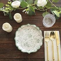 Plastic Plates Wedding, Green Chinoiserie, Disposable Plastic Plates, Sage Green Floral, Green Plates, Green Backdrops, Disposable Plates, White Sage, Plastic Plates