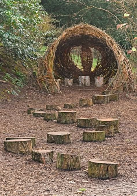 Large Outdoor Games Diy, Whimsy Woods, Sensory Trail, Clubhouse Ideas, Sensory Space, Natural Play Spaces, Primitive Houses, Bath Garden, Farm Craft