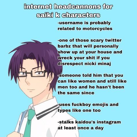 Saiki K Outfits, Saiki K Headcanons, Anime Saiki, Best Comedy Anime, K Board, Self Deprecating Humor, Saiki K, Comedy Anime, Saiki Kusuo