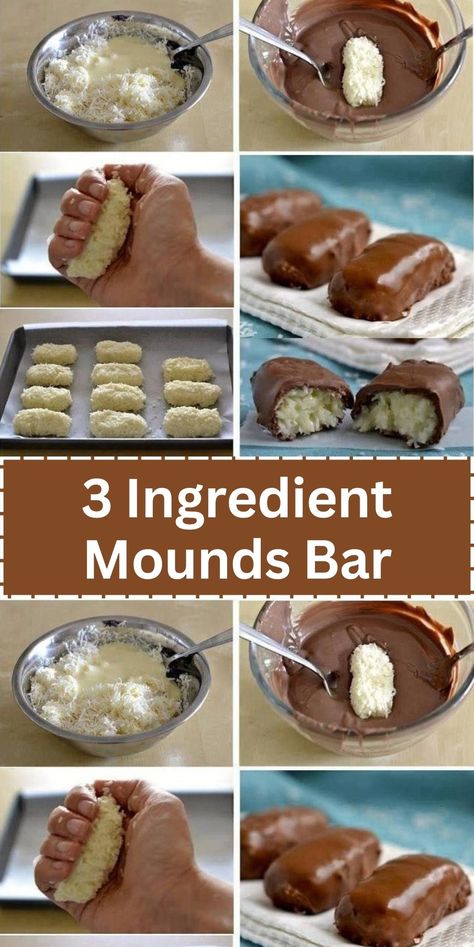 3 Ingredient Mounds Bar Condensed Milk Recipes Easy, Mounds Bars Recipe, Mounds Bars, Mounds Bar, Easy Christmas Candy Recipes, Joy Cookies, Bar At Home, Easy Candy Recipes, Chocolate Candy Recipes