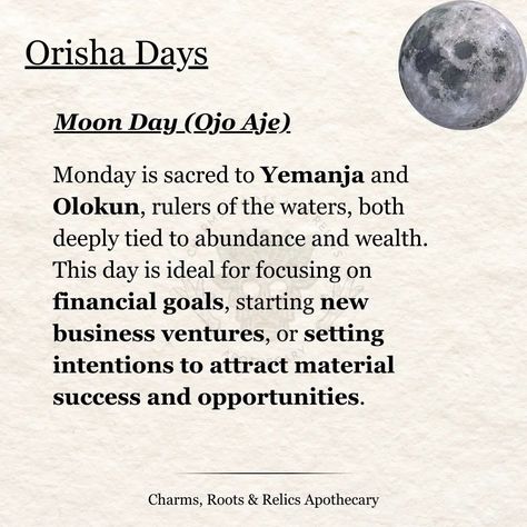 Which Orisha has dominion over the day you intend to initiate your spell or ritual? When you know this, you are able to honor and show gratitude to them to ensure success of your working. #orishas #ifá #osun #yemaya #shango #esu #ogun #oya #obatala #hoodoo #voodoo #brujeria #brujas #witchesofinstagram #hoodoovoodoo #africanspirituality #spirituality #fyp #foryou #explore Magical Bath, Show Gratitude, Voodoo Hoodoo, Bath Recipes, African Spirituality, Ancient Knowledge, Business Venture, When You Know, Ritual