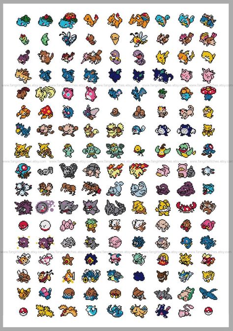 Pokemon Ornaments, Pixel Pokemon, Pokemon Cross Stitch Patterns, Pokemon Original, 151 Pokemon, Pokemon Cross Stitch, Pokemon Bead, Minecraft Banner Designs, Pixel Art Pokemon