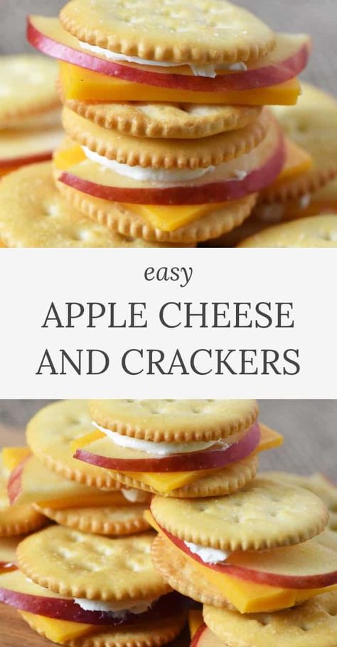 Top crackers with apple slices and cheddar to make apple cheese and crackers, an easy snack and appetizer idea both grown-ups and kids will love! They're the perfect bite-sized finger food for your next party or get together with friends. New Year’s Eve Finger Foods For Kids, September Snacks, Afternoon Snacks For Kids, Everyday Snacks, Hostess Ideas, Crackers Appetizers, Apple Cheese, Finger Snacks, Cold Snacks