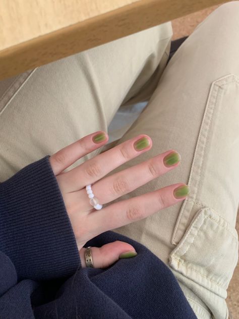 Blush Nails Green, Short Jelly Acrylic Nails, Green Jelly Nails Korean, Green Nails Jelly, Jelly Short Nails, Jelly Green Nails, Short Jelly Nails, Green Jelly Nails, Kpop Nails