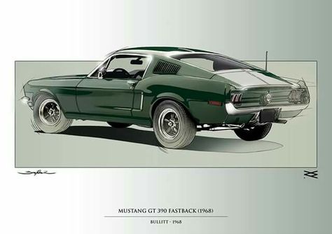 MUSTANG GT 390 FASTBACK 1968 Old Mustang, Ideas Cuadros, Mustang Car, Man Cards, Cartoon Cars, Ford Mustang Car, Automotive Artwork, Mustang Boss, American Classic Cars