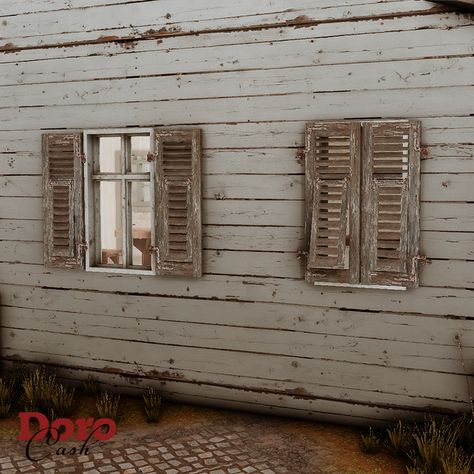 Old Shutters | DoroCash on Patreon Sims 4 Electrical Cc, Vampire Assassin, Windows With Shutters, Cc Packs, Dark Academia Wallpaper, Sims 4 Patreon, Cottagecore Clothes, Old Shutters, Wall Niche