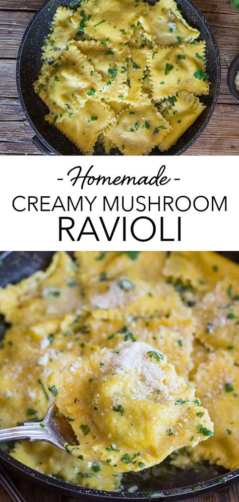 Ravioli Recipe Filling, Homemade Mushroom Ravioli, Creamy Mushroom Ravioli, Samosa Recept, Mushroom Ravioli Recipe, Ravioli Homemade, Egg Pasta Recipe, Ravioli Recipe Homemade, Ravioli Dough