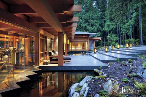 Pacific Northwest Style Home, Pacific Northwest Style, Geometric Lantern, Northwest Style, Island Homes, Hardscape Design, House Gardens, Island House, Guest Cottage