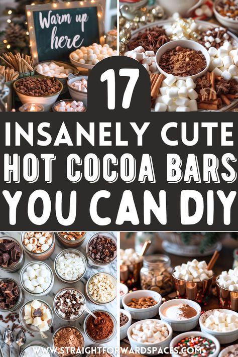 an adorable hot cocoa bar setup featuring festive decorations, perfect for holiday gatherings or parties. Hot Cocoa Bar Recipes, Wedding Coffee And Hot Chocolate Bar, Hot Coco Bar Idea For Kids, Christmas Drinks Table, Hot Chocolate And Smores Bar, Hot Cocoa Table Set Up, Hot Cocoa Bar For Teachers, Dollar Tree Hot Cocoa Bar Ideas, Christmas Sweets Table Ideas