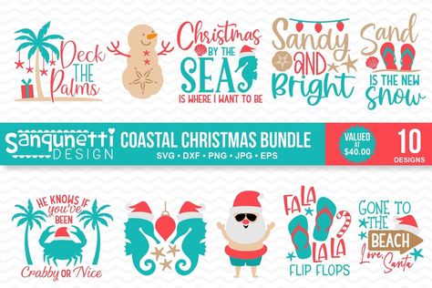 Christmas Svg Free, Seaside Christmas, Beach Christmas Decorations, Beach Themed Crafts, Work Holiday Party, Coastal Christmas Decor, Free Svg Files For Cricut, Coastal Theme, Beachy Christmas