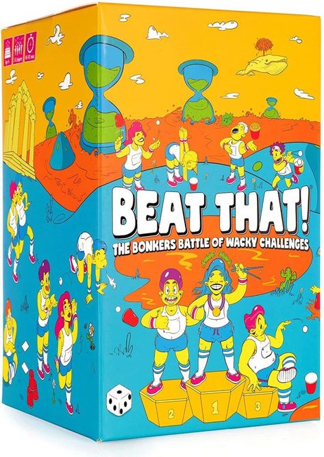 Fun board games for camp care packages: Beat That! is fully of wacky games for the whole bunk to play outdoors during free time. #summercamp #parentingtips #groupgames #gamesforkids #giftsforkids #familygamenight Beat That Game, Family Christmas Party Games, Paper Ball, Games Family, Family Card Games, Challenge Games, Classy Clothes, Family Christmas Party, Family Party Games