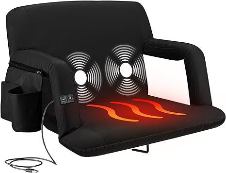 Alpcour Heating Massage Stadium Seat – Deluxe Reclining Bleacher Chair with Back & Arm Support – Built-in Heater and Massager - Extra Thick, Lightweight and Waterproof with Detachable Pockets #bleecherseat#stadiumseat#seatwarmer#baseball#soccer#audience#cheering#wrestling#track Stadium Seats & Cushions, Stadium Seats For Bleachers, Bleacher Seating, Stadium Chairs, Stadium Seat, Fall Sports, Stadium Seats, Camping Chair, Heated Seat