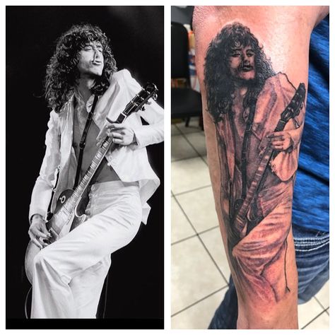 Jimmy Page - Led Zeppelin tattoo   No Regrets Tattoo  Memphis, TN Regrets Tattoo, Led Zeppelin Tattoo, No Regrets Tattoo, No Regrets, Jimmy Page, Memphis Tn, Led Zeppelin, Zeppelin, Portrait Tattoo