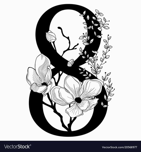 O Monogram, Number Eight, Number Drawing, Branch Vector, Hand Drawn Floral, Plant Vector, Drawing Frames, Free Hand Drawing, Drawn Floral