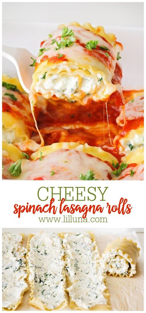 Spinach Lasagna Rolls are everything you love about lasagna, but EASIER! Individual portions make a great lunch or weeknight dinner. #spinachlasagnarolls #spinachlasagna #lasagnarolls #lasagna Lasagna Roll Up, Lasagna Rolls Recipe, Spinach Lasagna Rolls, Baked Lasagna, How To Make Lasagna, Lasagna Roll, Lasagna Rollups, Classic Lasagna, Spinach Lasagna