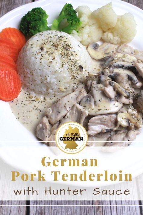 German Pork Loin Recipes, German Pork Loin Roast Recipes, German Weiner Schnitzel Recipe, Pork Snitzel Recipe Germany, Authentic German Jägerschnitzel (hunter Schnitzel With Mushroom Gravy), German Food Authentic, Pork Tenderloin Recipes, Pork Tenderloin, Creamed Mushrooms