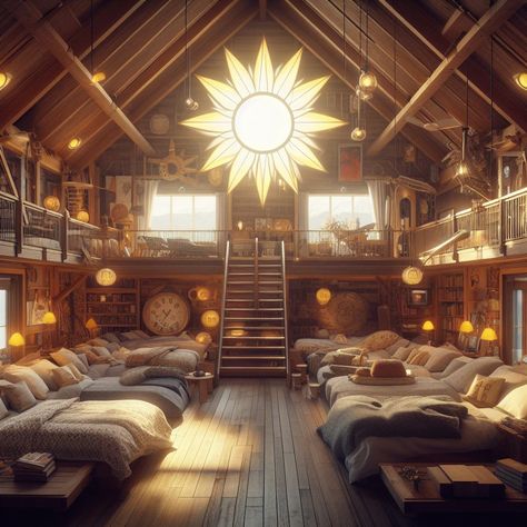 Cabin 7 Apollo Interior, Percy Jackson Room Aesthetic, Sun Bedroom Aesthetic, Aphrodite Cabin Interior, Pjo Cabins Interior Design, Cabin 7 Wallpaper, Apollo Cabin Interior, Cabin 7 Aesthetic, Camp Halfblood Aesthetic