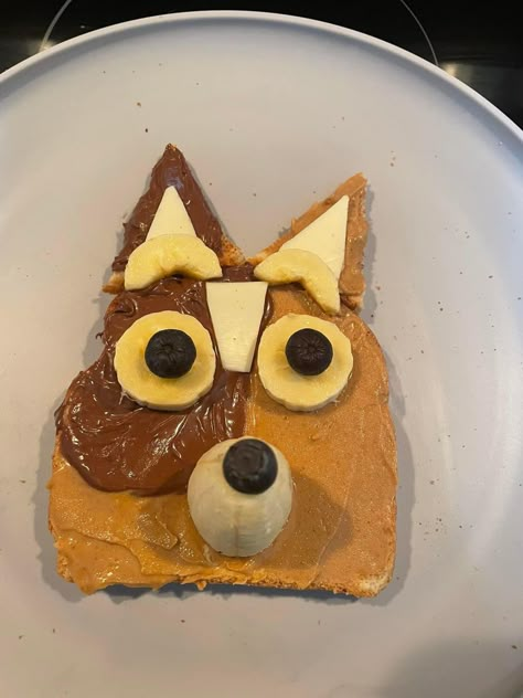 Chilli (Mom) from Bluey, toast for the Grandkids! #Bluey #BPopFood #GrandFun @Bluey Bluey Character Pancakes, Blue Toast, Bluey Bingo Toast, Bluey Toast For Kids, Bluey Inspired Food, Bluey Shaped Toast, Bluey Breakfast, Bluey Chilli, Bluey Pancakes