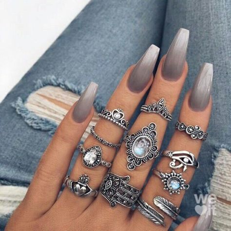 Unghie Sfumate, Gray Nails, Super Nails, Trendy Nail Design, Silver Nails, Nailed It, Coffin Nails Designs, Best Acrylic Nails, Matte Nails