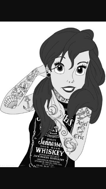 Rocker Ariel Emo Disney Princess, Punk Disney Characters, Gothic Disney Princesses, Emo Disney, Evvi Art, Goth Disney, Punk Disney Princesses, Disney Princess Tattoo, Alternative Disney