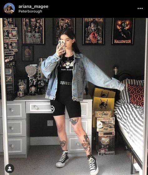 Grungy Outfit, Outfits Leggins, Cycle Shorts, Goth Fashion Punk, Rock Outfits, Womens Fashion Inspiration, Looks Black, Festival Looks, My Summer