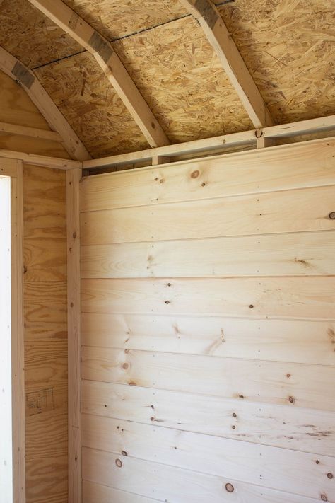 Styling a She Shed With Shiplap Walls Timber Frame Shed, She Shed Interior, Building Hacks, Office Shed, Shed Makeover, Shed Office, Installing Shiplap, Shed Decor, Craft Shed