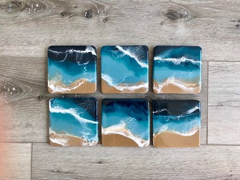 Beach Resin Coasters Coastal Wood & Resin Ocean Wave Bar Cart | Etsy Beach Resin Art, Ocean Coasters, Beach Resin, Beach Coasters, Art Coaster, Epoxy Crafts, Moss Decor, Resin Creations, Beach Lover Gifts