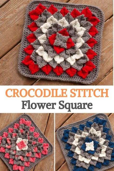 Crochet Crocodile Stitch For Afghans, Crochet Crocodile Stitch Pattern Free, Crocodile Stitch Crochet Patterns, Dragon Granny Square, Textured Crochet Stitches Free, Unique Granny Squares Crochet, Textured Granny Square, Crocodile Stitch Crochet, Crochet Crocodile Stitch Pattern