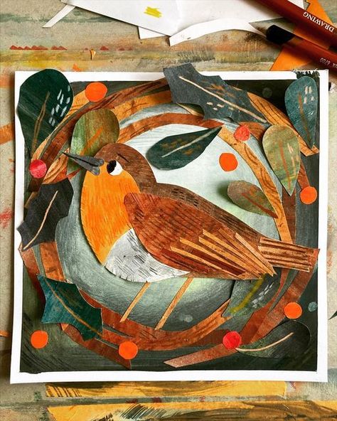 Paper Collage Art Birds, Robin Collage, Robin Art, Rockin Robin, Classroom Art Projects, Collage Art Projects, Paper Collage Art, A Very Merry Christmas, Art Lessons For Kids