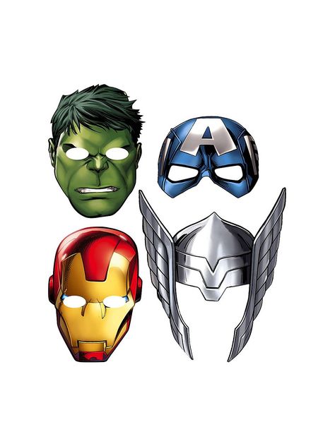 Avengers Masks - Party Hats & Masks & other Dress Up and Pretend from Birthday in a Box Superhero Printables Free, Superheroes Wallpaper, Superhero Printables, Cake Themes, Hulk Party, Marvel Party, Paper Masks, Avengers Theme, Marvel Avengers Assemble