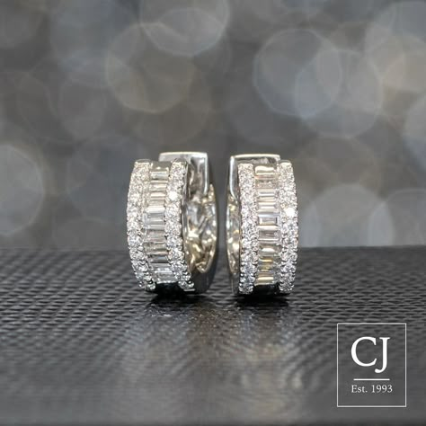 Colebys Jewellers on Instagram: “Diamond hoop earrings anyone 💁‍♀️ ▪️Diamond & 18ct white gold ▪️Brilliant cut & baguette cuts ▪️Different sizes in stock ✅” Diamond Hoops Earrings, Beautiful Diamond Earrings, Real Diamond Earrings, Indian Jewelry Earrings, Diamond Hoop Earrings, Cluster Earrings, Diamond Jewellery, Trendy Accessories, Real Diamonds