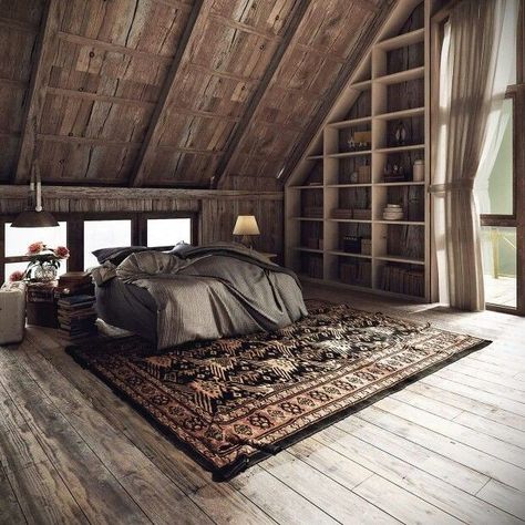 Attic Loft, Interior Design Per La Casa, Attic Bedrooms, Attic Rooms, Attic Bedroom, Design Del Prodotto, Bedroom Loft, Cabin In The Woods, Rustic Bedroom