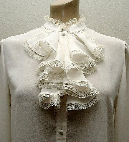 Ann Chabrol Frilly Lace Voile Jabot Blouse Bodice Front | Flickr - Photo Sharing! Frilly Collar Blouse, Jabot Collar Pattern, Jabot Pattern, Frilly White Blouse, Frilly Collar, Jabot Collar, Sewing Collars, Frilly Blouse, Victorian Clothing