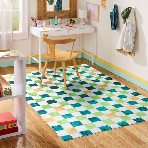 TOWN & COUNTRY PLAY Niko Checkmate Kid's Washable Area Rug, Soft & Plush, Safe Non-Slip Backing, Bedroom Rug, Dorm Decor, Playroom & Classroom Rugs, Green/Multi, 5'2"x7’2” - Walmart.com Classroom Rugs, Modern Southwestern, Area Rug Green, Playroom Classroom, Rugs Green, Classroom Rug, Rug Green, Jute Area Rugs, Kids Area